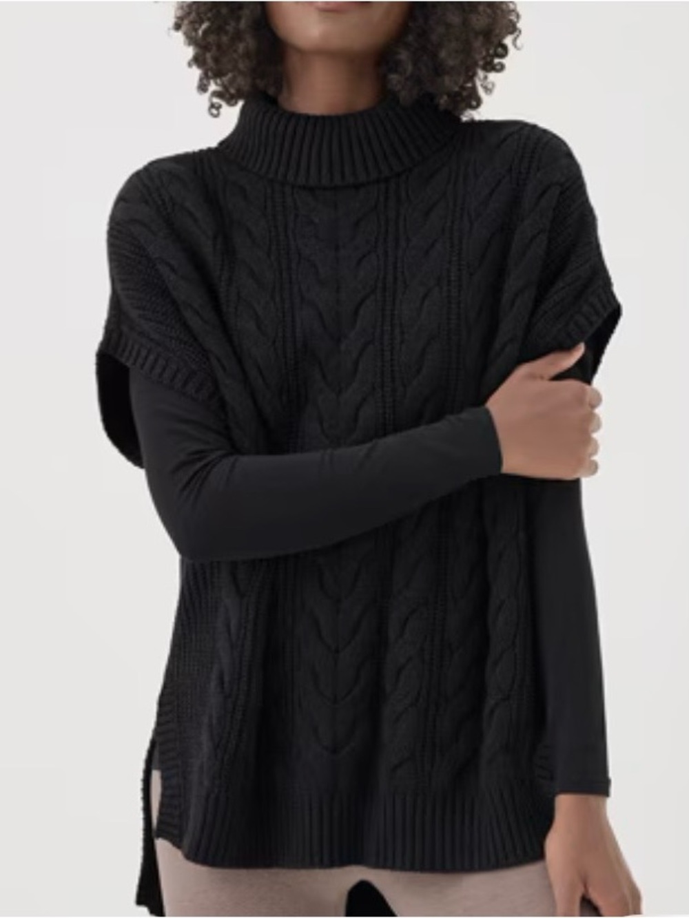 Pact Organic Cotton Black Cable Knit Turtleneck Poncho Sweater Size XL/XXL